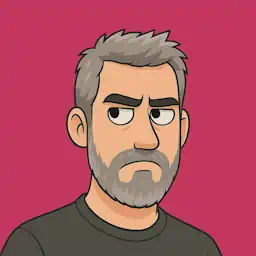 Cartoon of Chris Smith, head shot with pink background