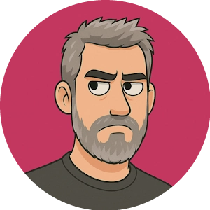Cartoon of Chris Smith, head shot with pink background